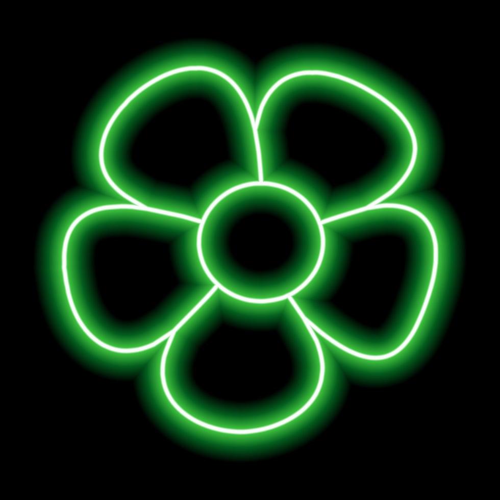 neon grön blomma med kronblad på en svart bakgrund. enkel illustration vektor