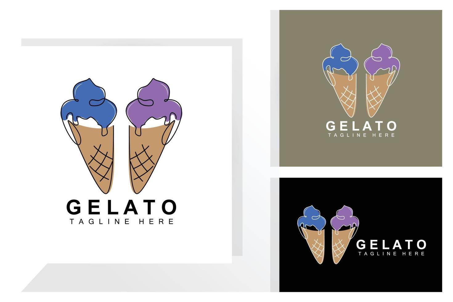 Eiscreme-Gelato-Logo-Design, süße weiche kalte Speisen, Produkte der Vektormarke vektor