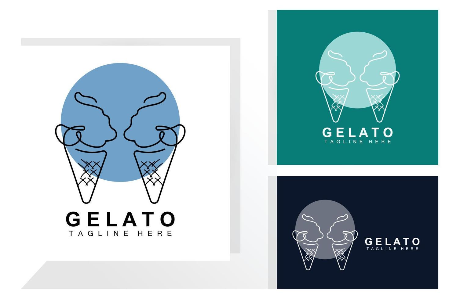 Eiscreme-Gelato-Logo-Design, süße weiche kalte Speisen, Produkte der Vektormarke vektor