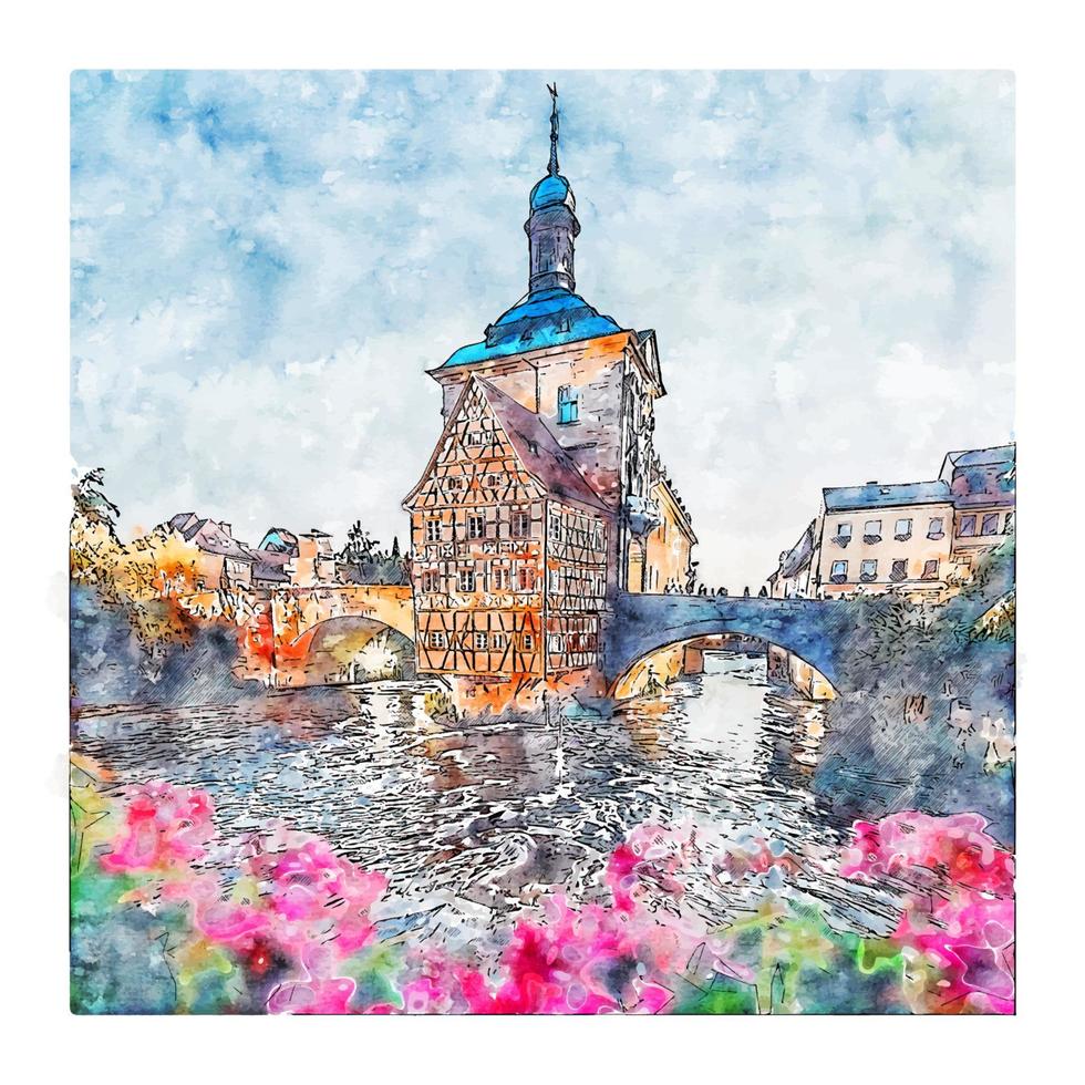 bamberg deutschland aquarellskizze handgezeichnete illustration vektor