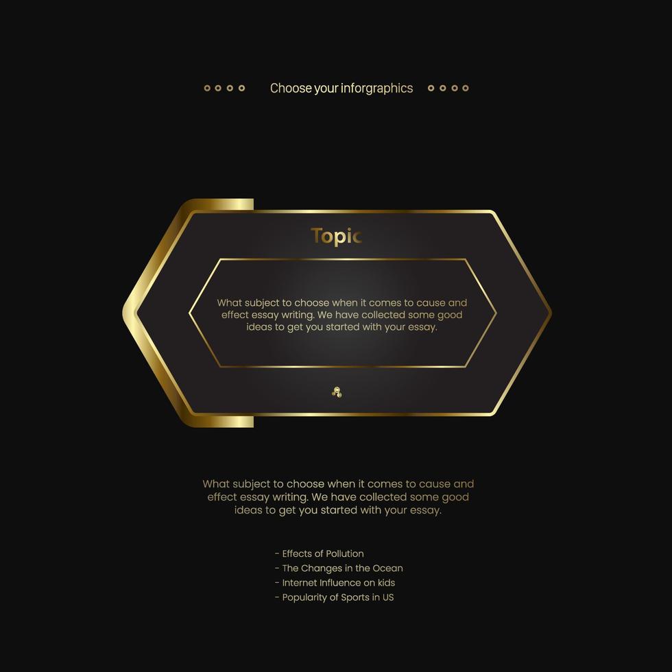 Infografik-Design mit goldenem Luxus-Rechteckknopf auf dunklem Hintergrund, das in der Verarbeitung von Finanz- und Geschäftselementen und im Design von Optionskonzepten verwendet wird vektor