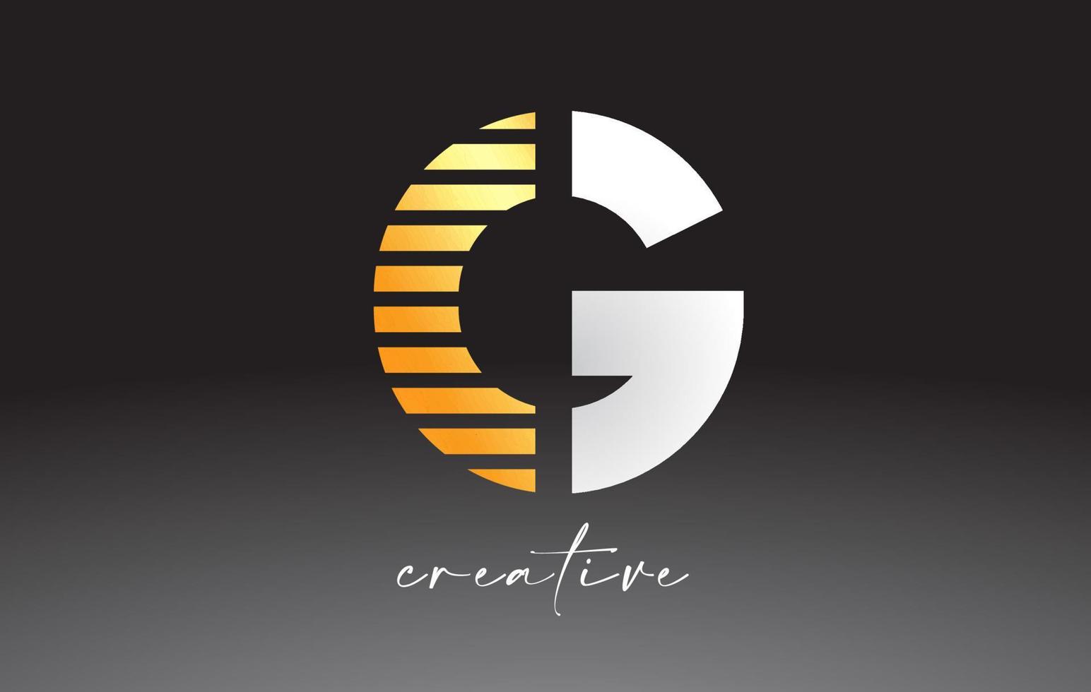 gyllene rader brev g logotyp design med kreativ rader skära på halv av de brev vektor