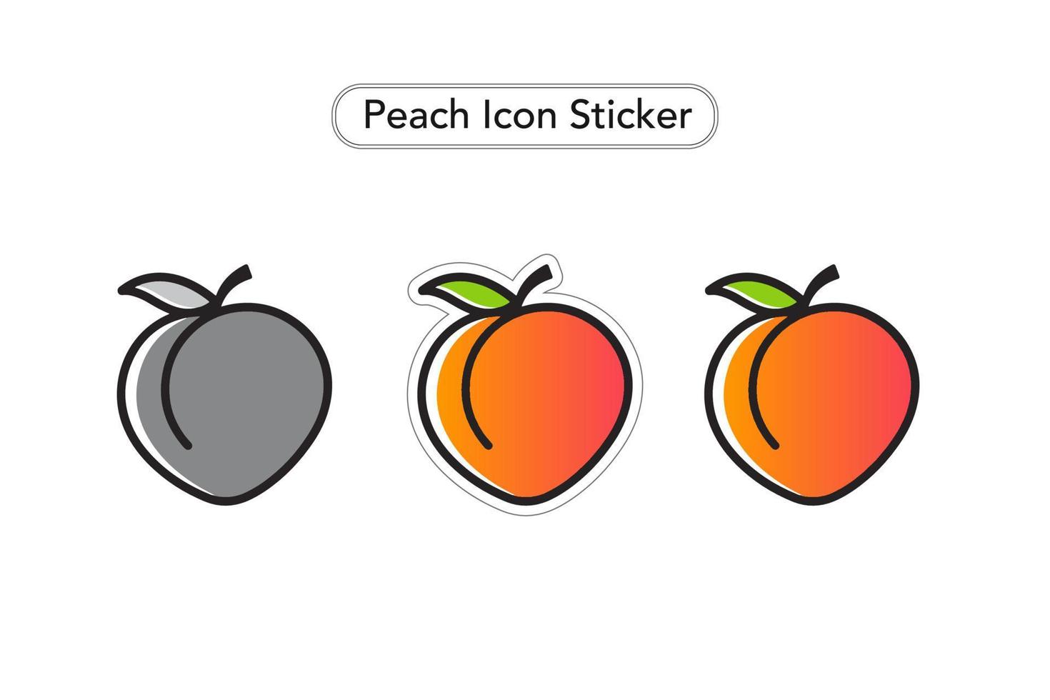 pfirsich aufkleber. Pfirsich-Vektorsymbole. Obst bunte ClipArt. Schwarz-Weiß-Symbol. vektor