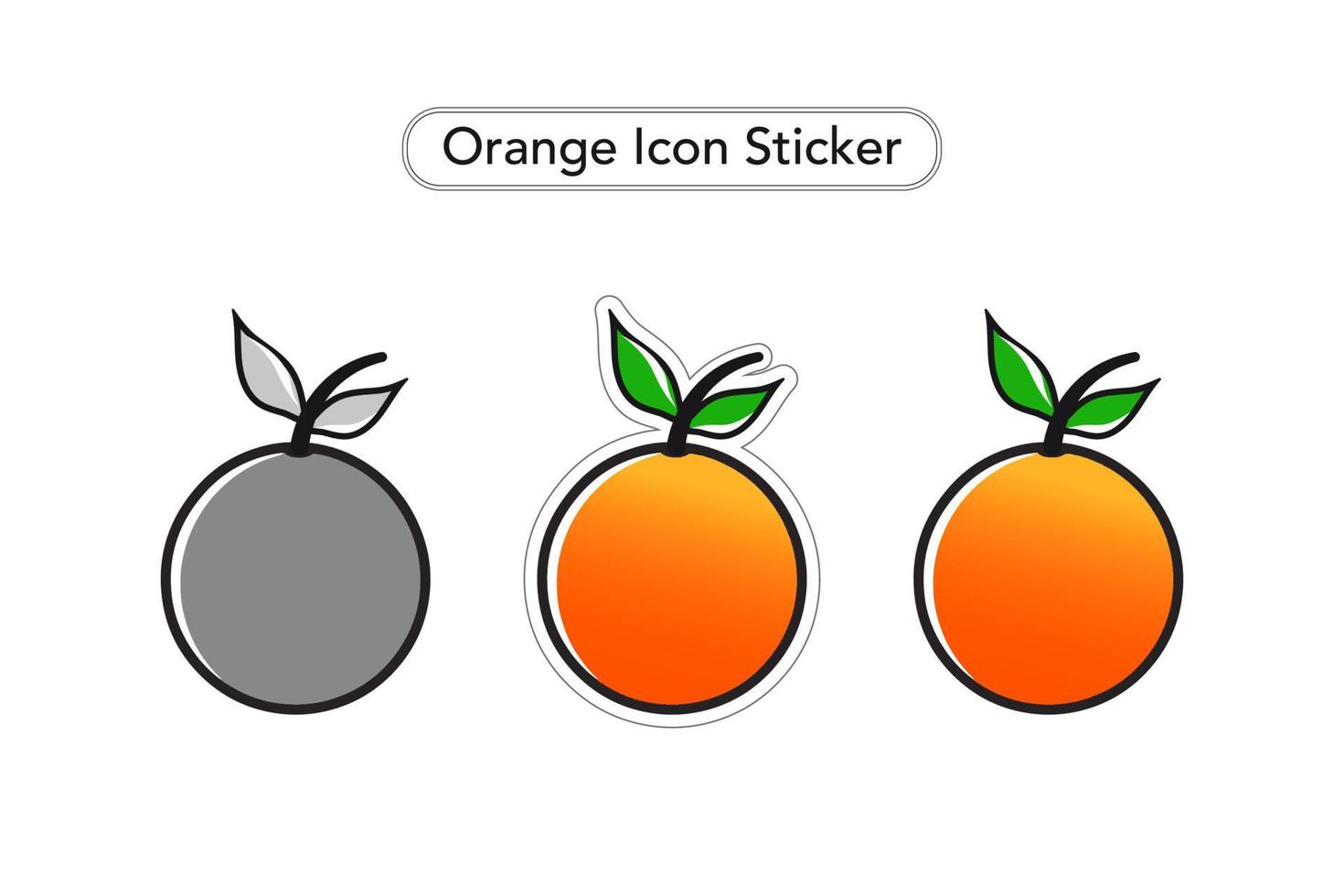 orangefarbener Aufkleber. orangefarbene Vektorsymbole. Obst bunte ClipArt. Schwarz-Weiß-Symbol. vektor