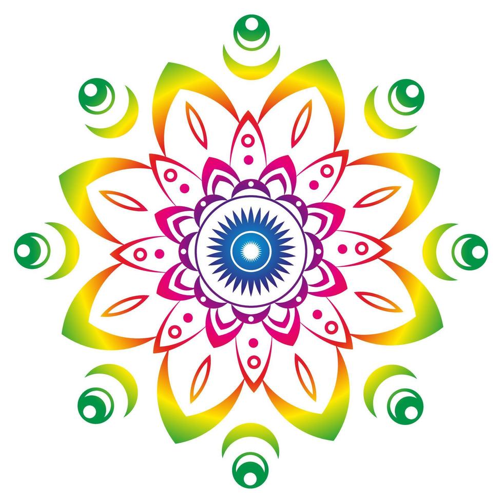 mehrfarbige Regenbogen-Mandala auf weißem Hintergrund. rundes Muster, florales Ornament. schönes symmetrisches Element. Antistress, Entspannung vektor