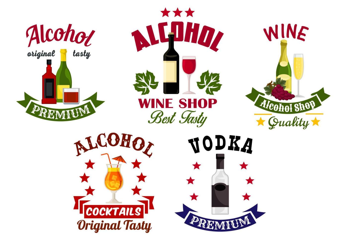 alkoholgetränke, embleme der cocktailbar gesetzt vektor