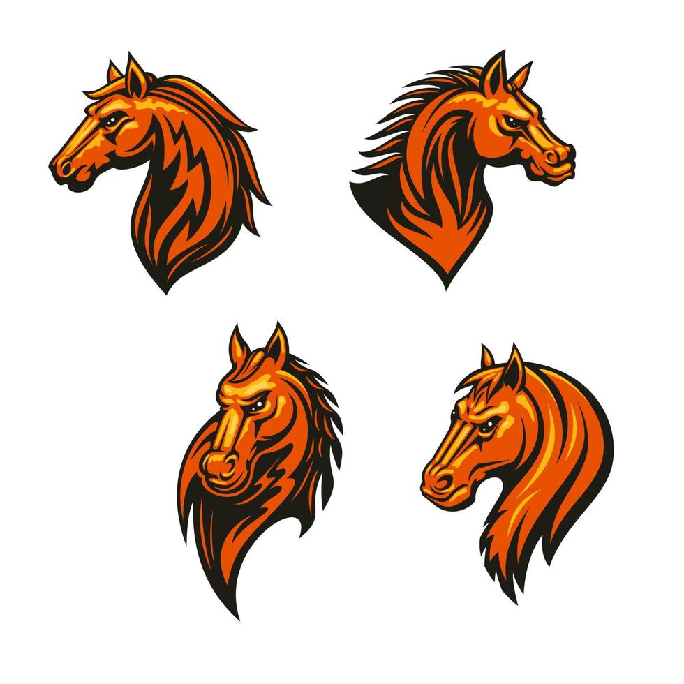 Stammes-Wildpferd oder Mustang-Kopf-Icon-Set vektor
