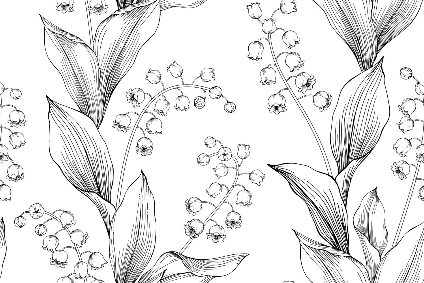 Liljekonvalj handritade botaniska sömlösa mönster vektor