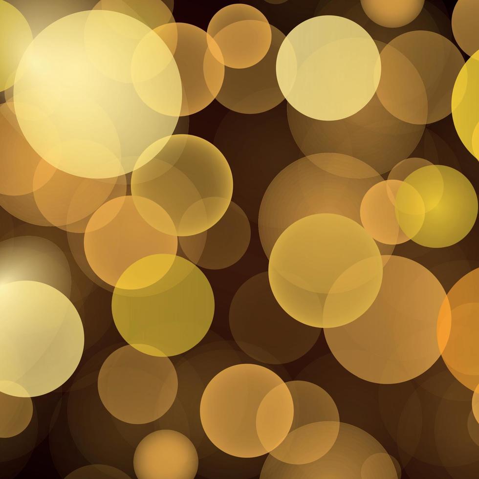 abstrakter gelber Bokeh-Hintergrund mit defokussierten Kreisen und Glitzer. Dekorationselement für Weihnachten und Neujahr, Grußkarten, Webbanner, Poster - Vektor
