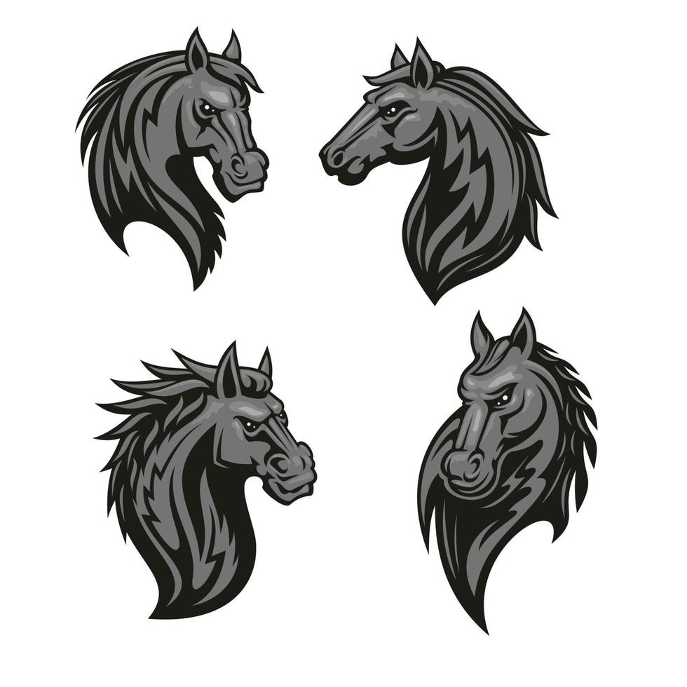 svart häst huvud maskot med stam- prydnad vektor