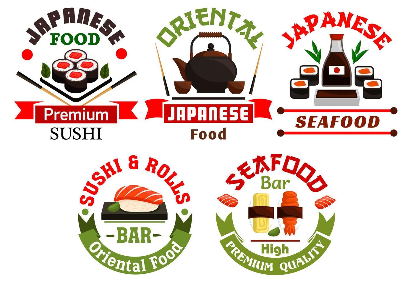 orientalische japanische lebensmittelrestaurantikonen vektor