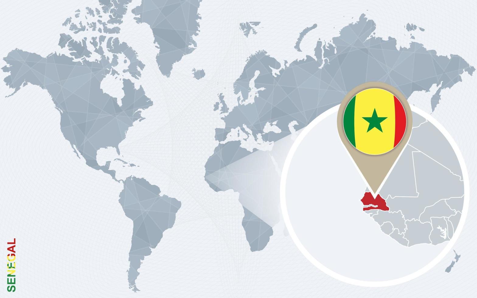 abstrakt blå värld Karta med förstorade senegal. vektor