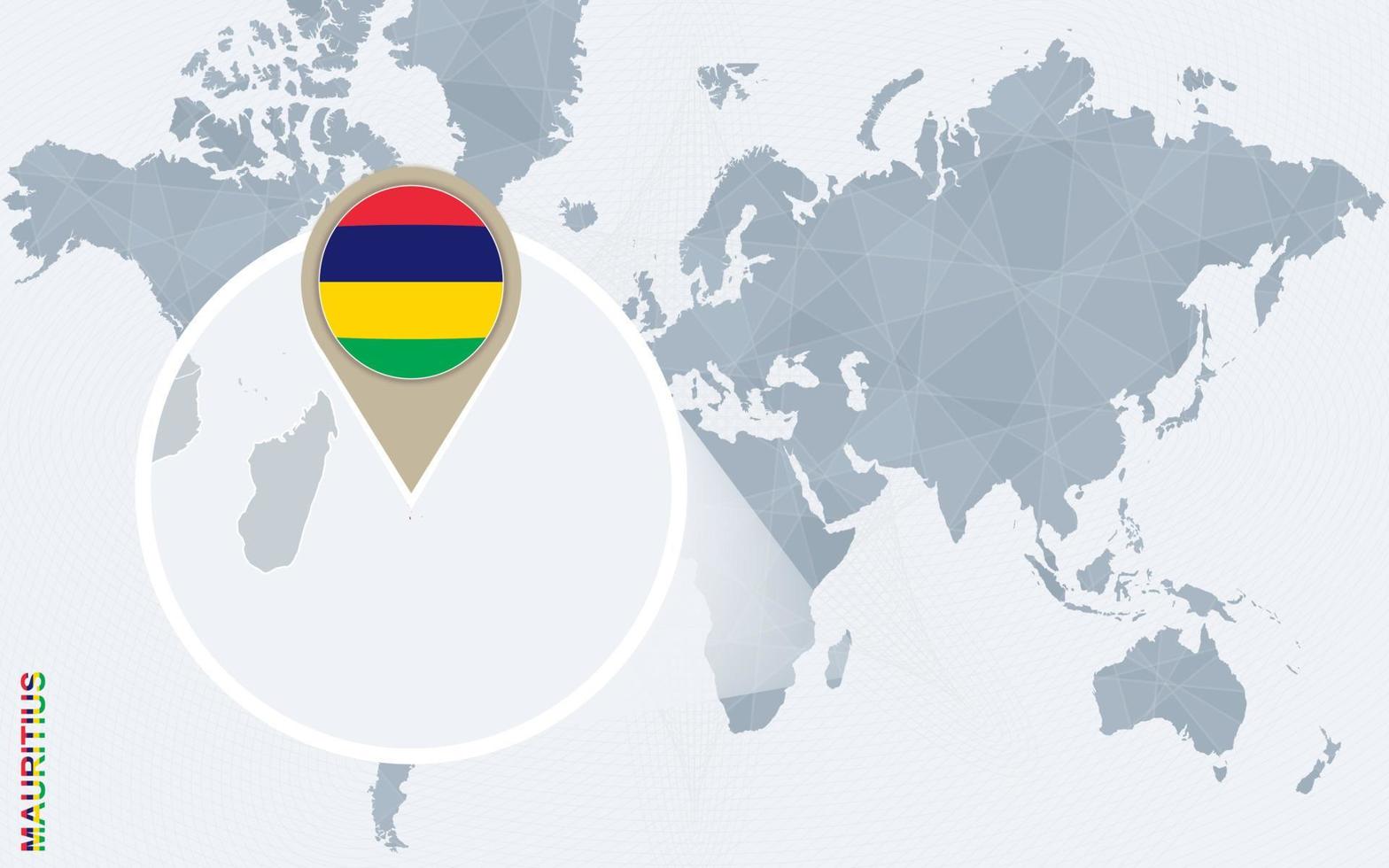 abstrakt blå värld Karta med förstorade mauritius. vektor