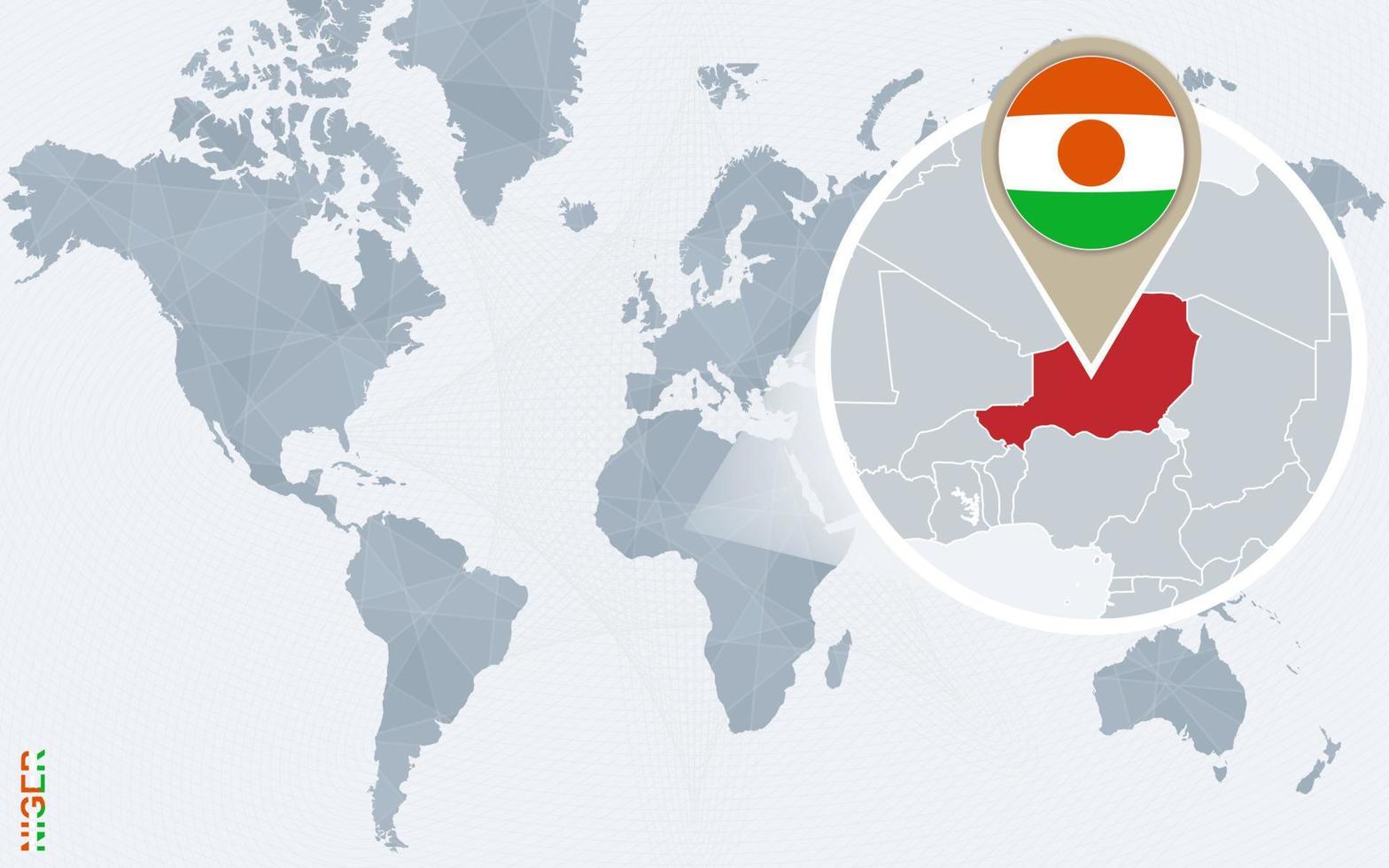 abstrakt blå värld Karta med förstorade niger. vektor