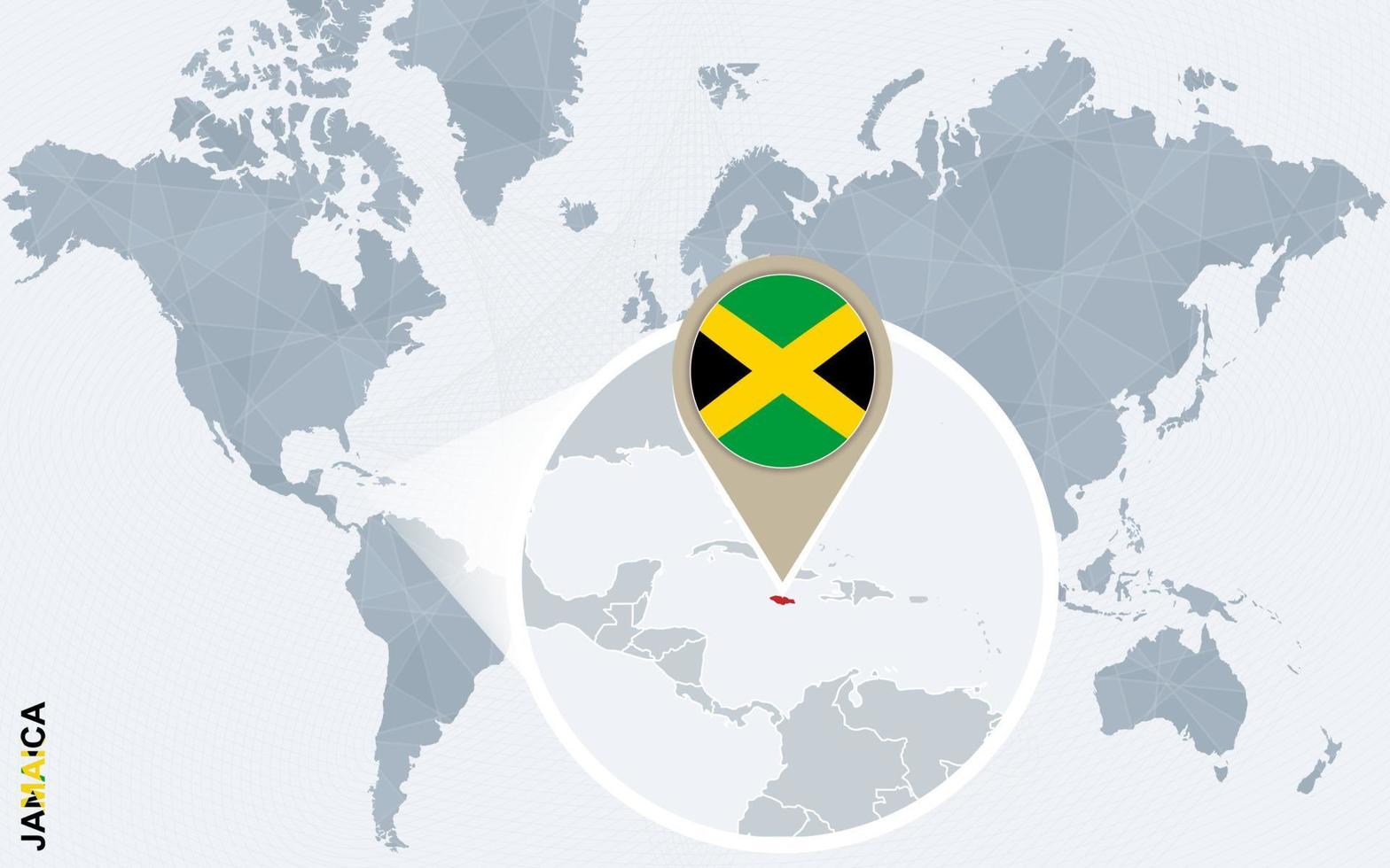 abstrakt blå värld Karta med förstorade jamaica. vektor