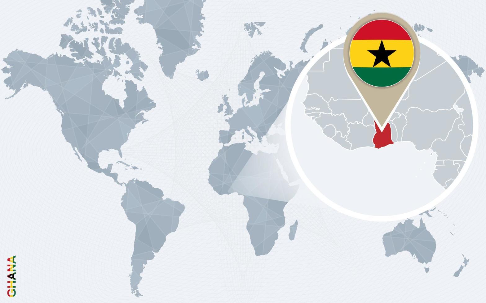 abstrakte blaue Weltkarte mit vergrößertem Ghana. vektor