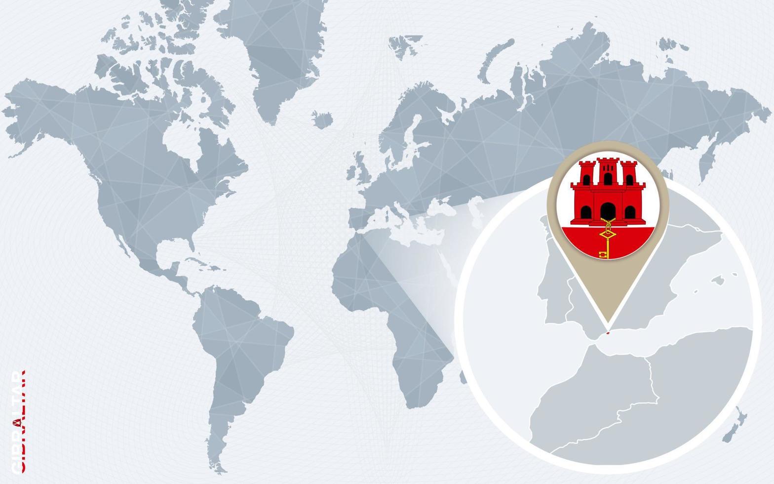 abstrakt blå värld Karta med förstorade gibraltar. vektor