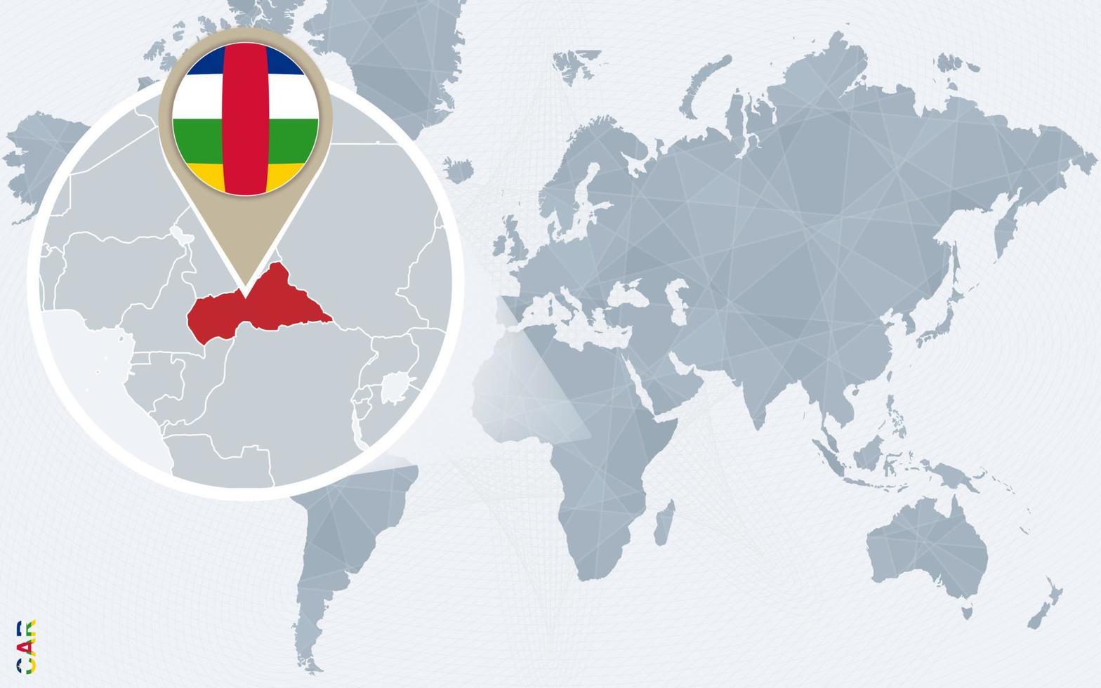 abstrakt blå värld Karta med förstorade central afrikansk republik. vektor