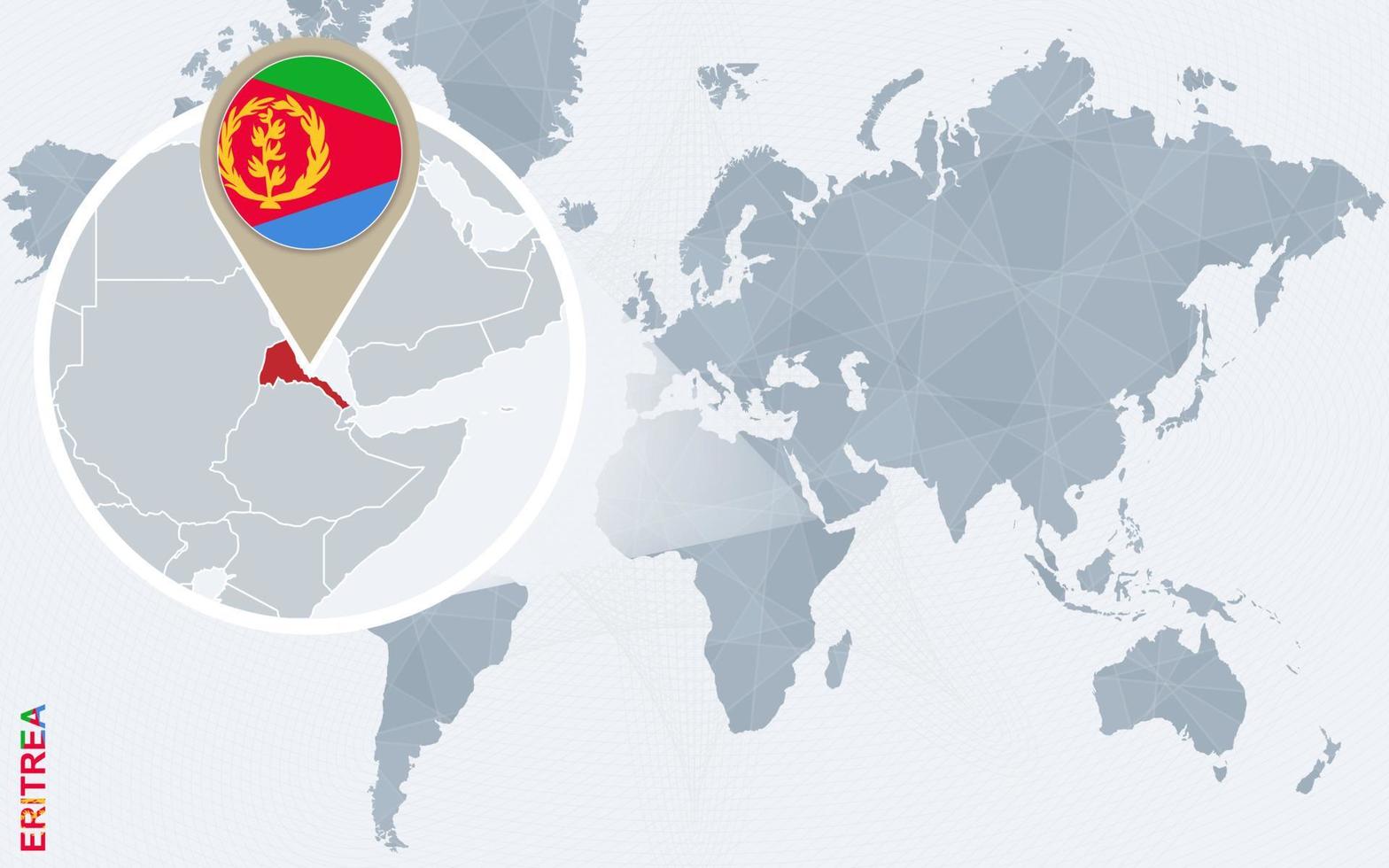 abstrakt blå värld Karta med förstorade eritrea. vektor