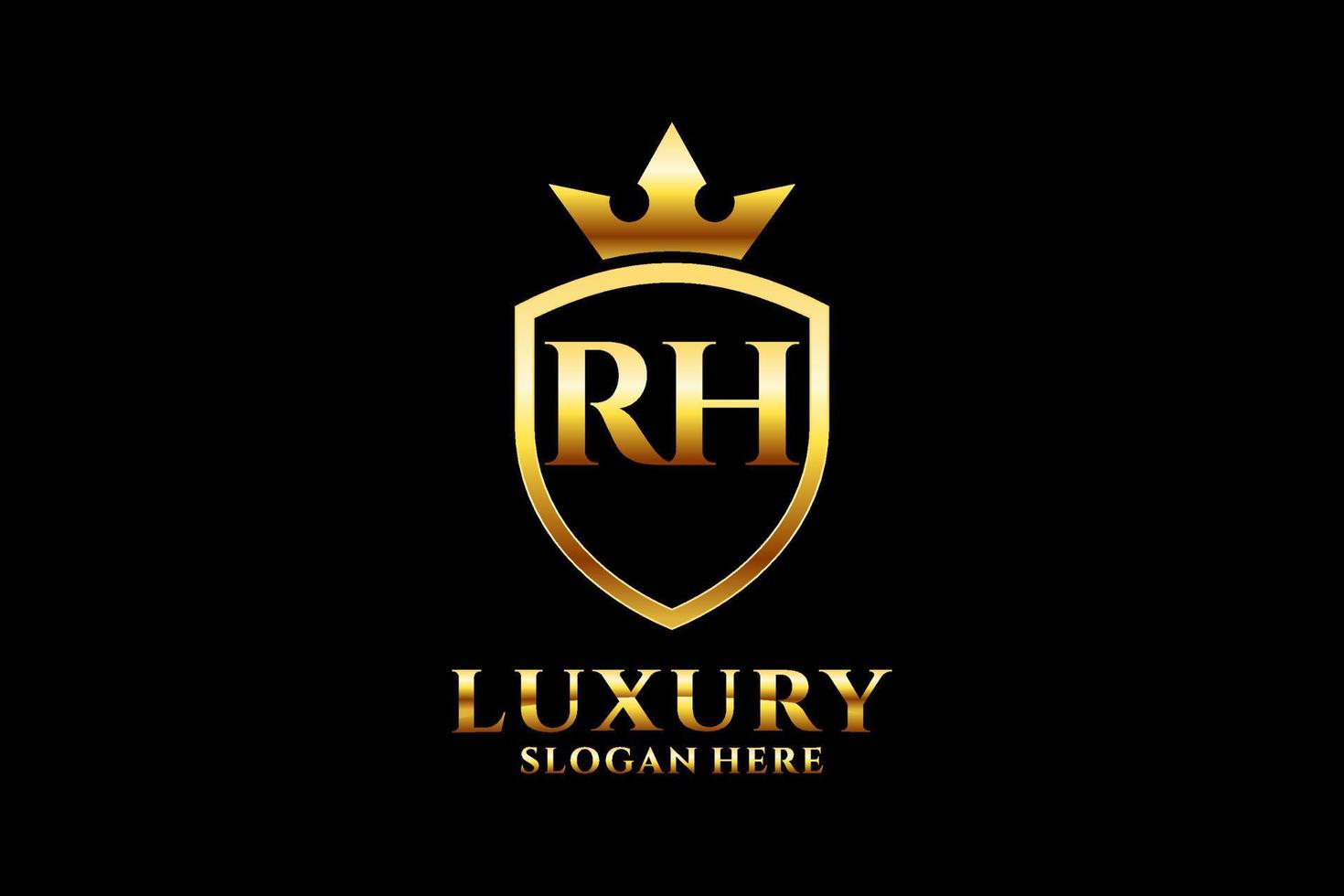 Initiale rh elegantes Luxus-Monogramm-Logo oder Abzeichen-Vorlage mit Schriftrollen und Königskrone – perfekt für luxuriöse Branding-Projekte vektor