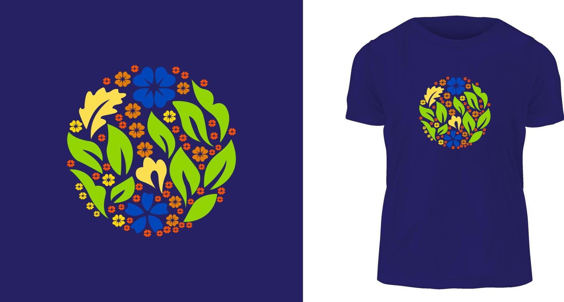 t-shirt-designkonzept, ein blumenstrauß und blätter vektor