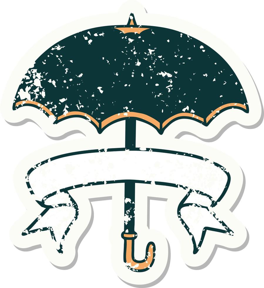 abgenutzter alter Aufkleber mit Banner eines Regenschirms vektor