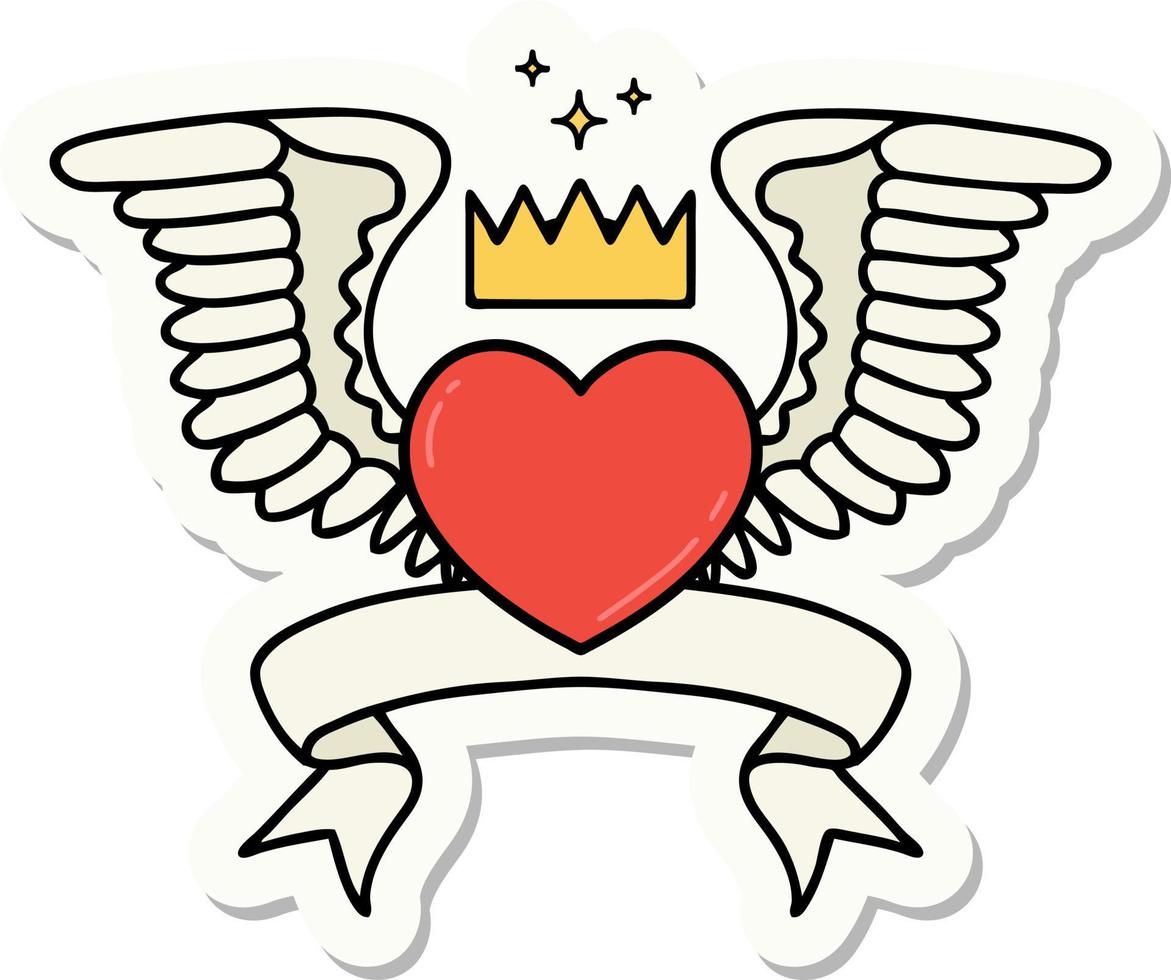 tatuering stil klistermärke med baner av en hjärta med vingar vektor