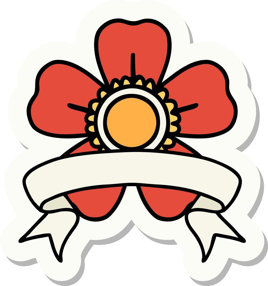 tatuering stil klistermärke med baner av en blomma vektor