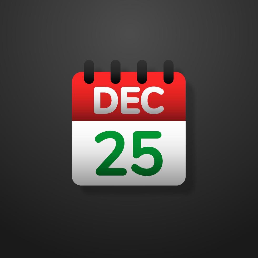 25. dezember des weihnachtstages kalendersymbol, vektor und illustration.