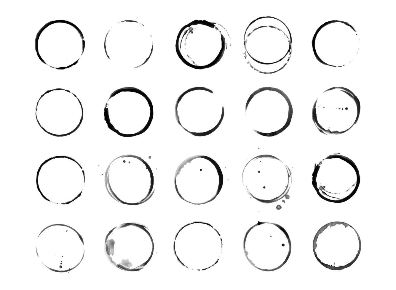 kaffekopp cirkel svart vektor fläckar. rund ring grunge fläck