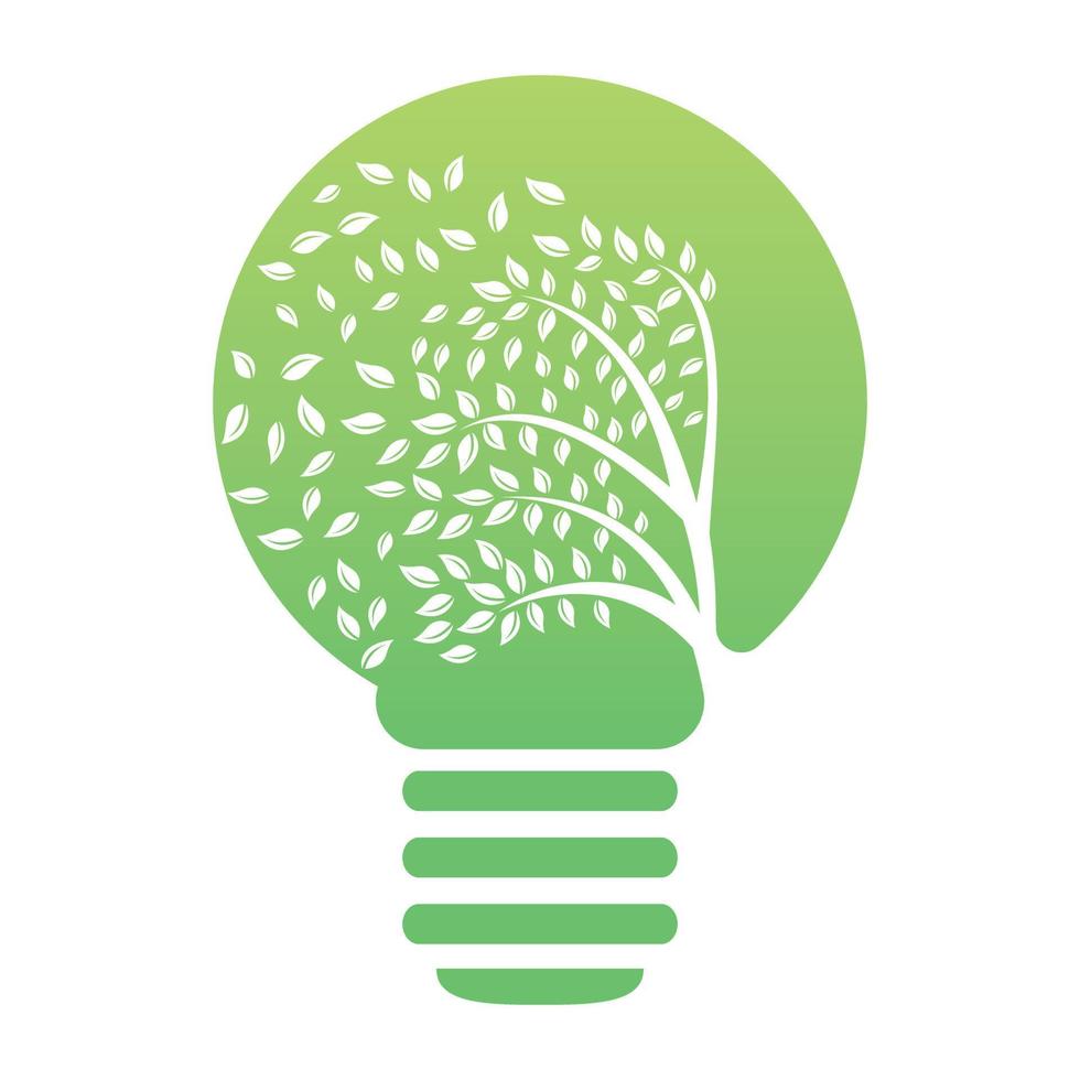 Baum-Logo-Design mit Blättern und Glühlampensymbol-Vorlagenelementen Firmengeschäft. Wind weht durch die Blätter. natur- oder umweltprobleme oder ökologisches konzept vektor