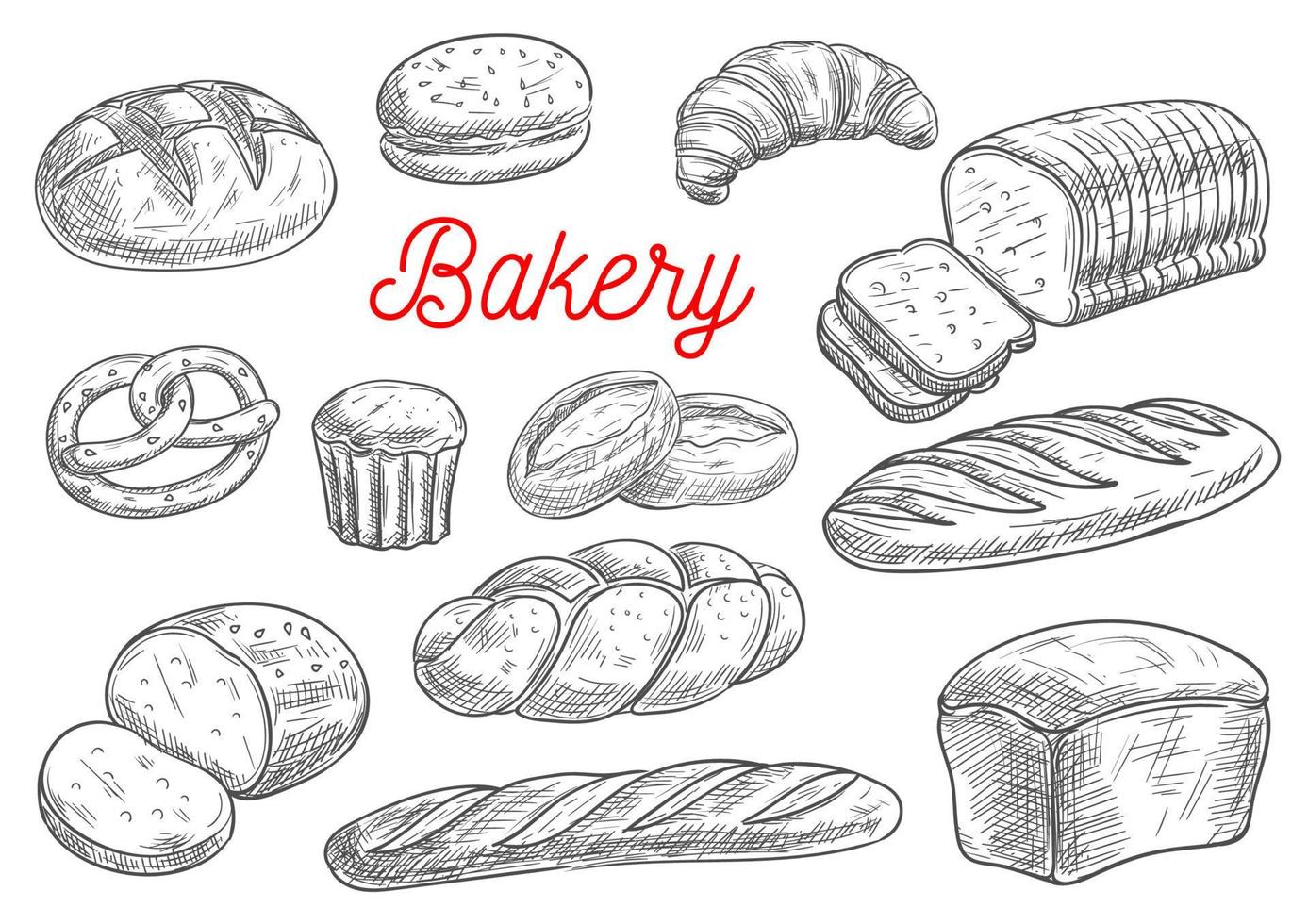 bröd och bageri Produkter vektor skisser