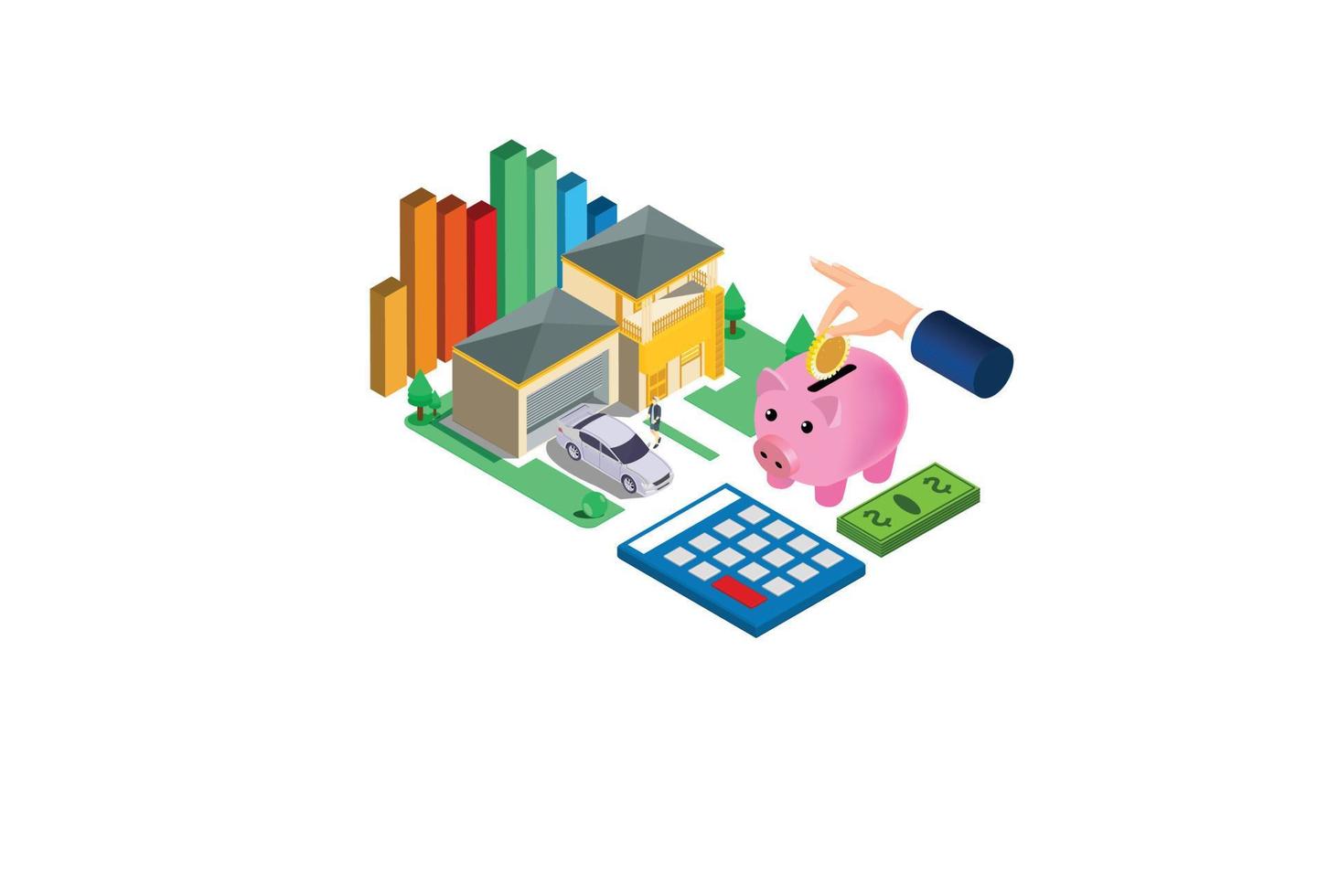 isometrisk platt 3d isolerat vektor fast egendom investering begrepp. hus och verklig egendom pengar investering. lämplig för diagram, infografik, spel tillgång, och Övrig grafisk relaterad tillgångar