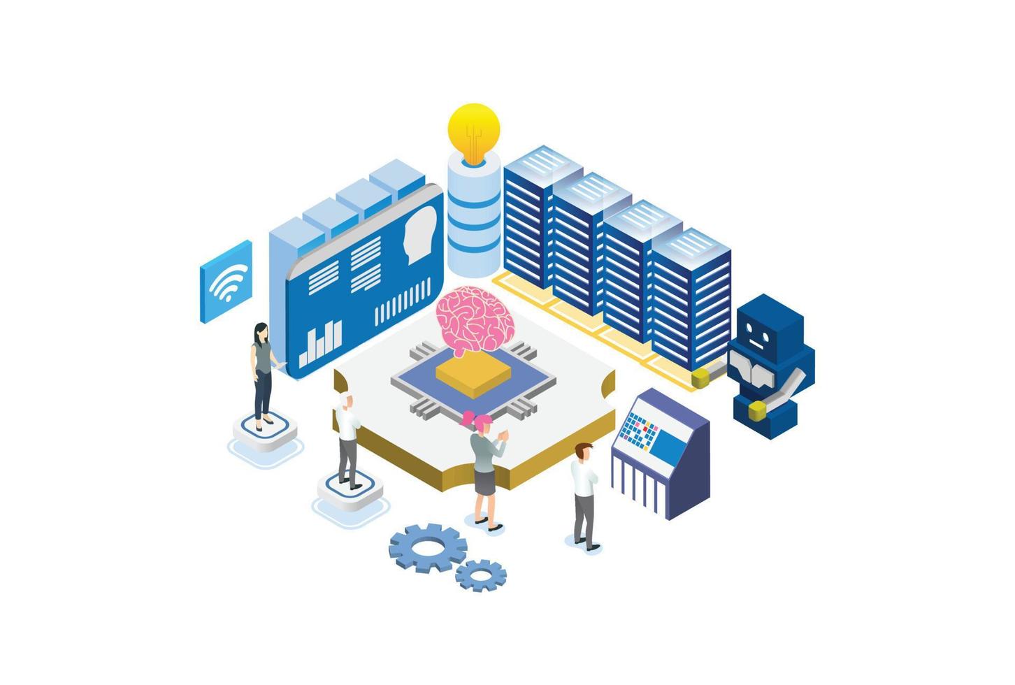 moderne isometrische illustrationen für maschinelles lernen, webbanner, geeignet für diagramme, infografiken, buchillustrationen, spielobjekte und andere grafikbezogene objekte vektor