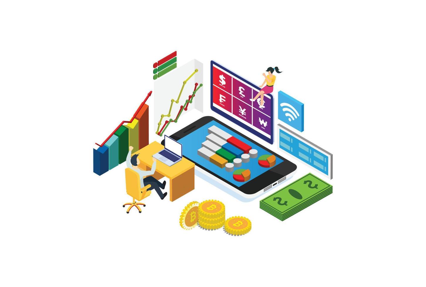 modern isometrisk digital valuta utbyta illustration investering, webb banderoller, lämplig för diagram, infografik, bok illustrationer, spel tillgångar, och Övrig grafiskt relaterat tillgångar vektor