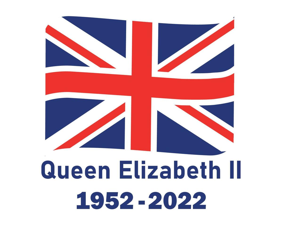 Britisches Flaggenband des Vereinigten Königreichs und Queen Elizabeth 1952 2022 blaues nationales Europa-Emblem Symbol Vektor Illustration abstraktes Gestaltungselement