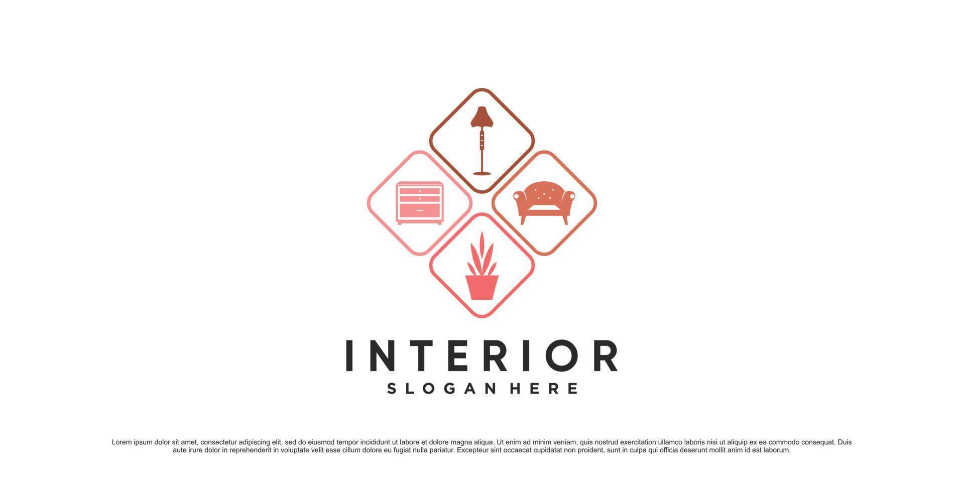 interiör möbel logotyp design inspiration för företag fast egendom med kreativ begrepp premie vektor