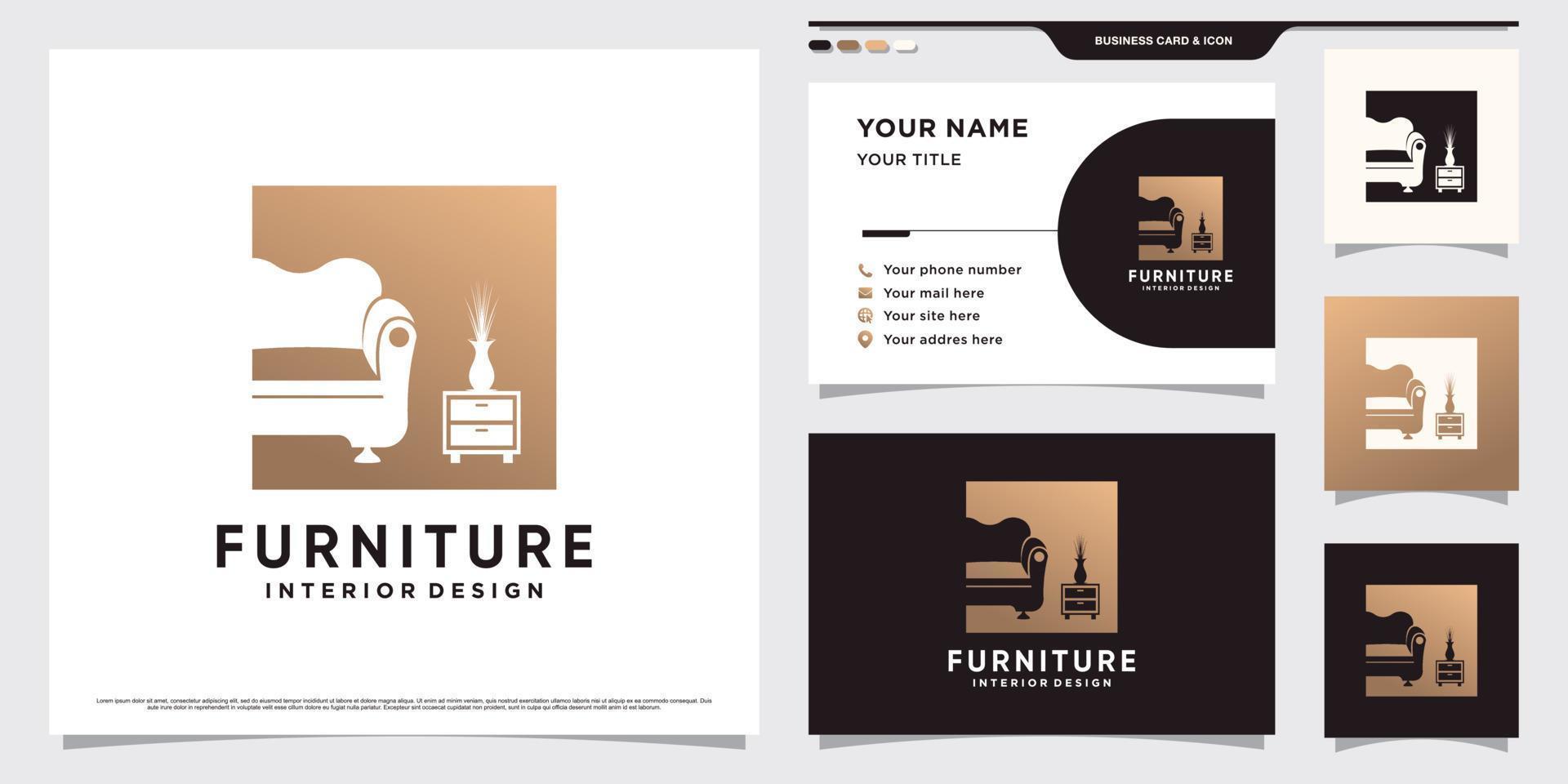 möbel logotyp design illustration för interiör fast egendom med företag kort mall premie vektor