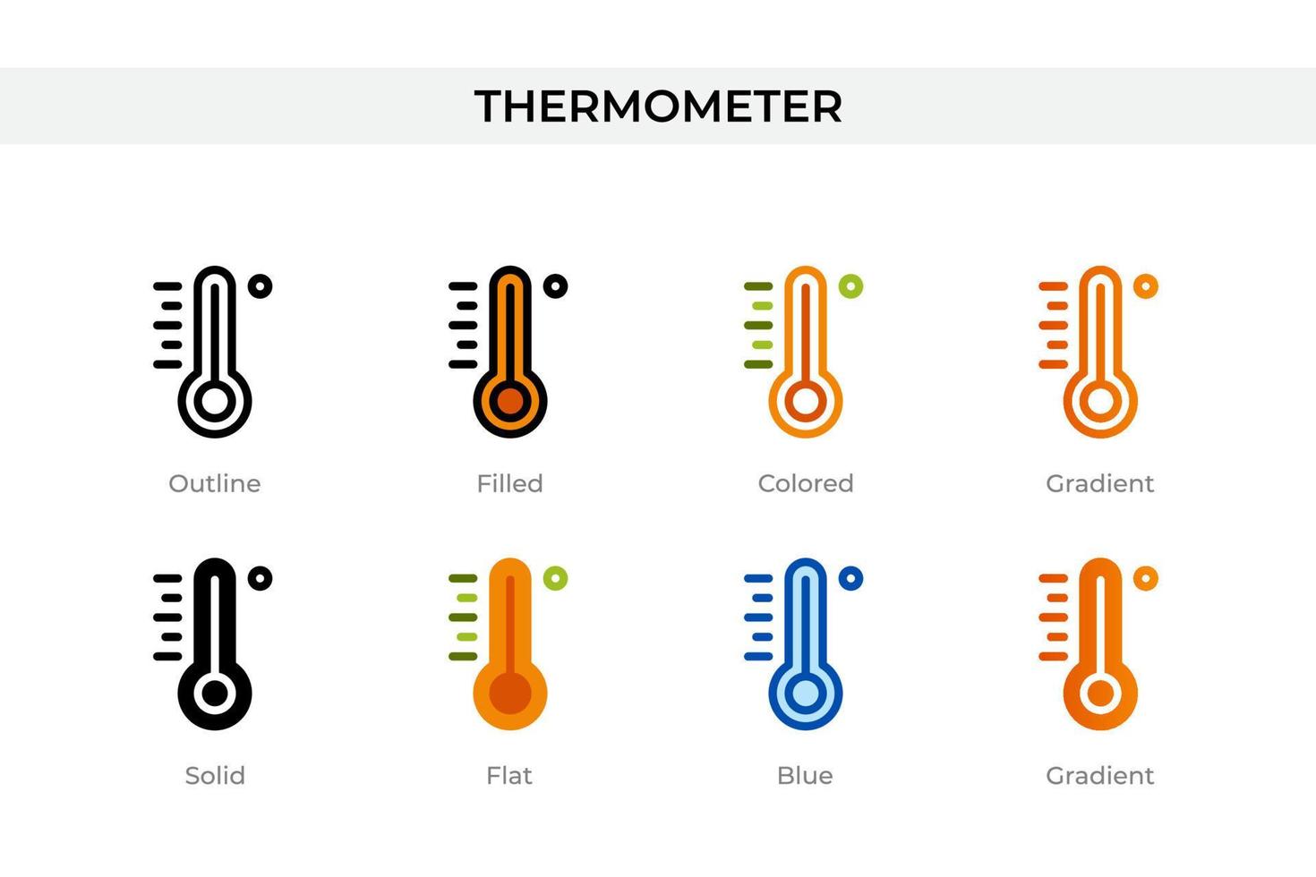 termometerikonen i annan stil. termometer vektor ikoner designade i kontur, solid, färgad, fylld, gradient och platt stil. symbol, logotyp illustration. vektor illustration