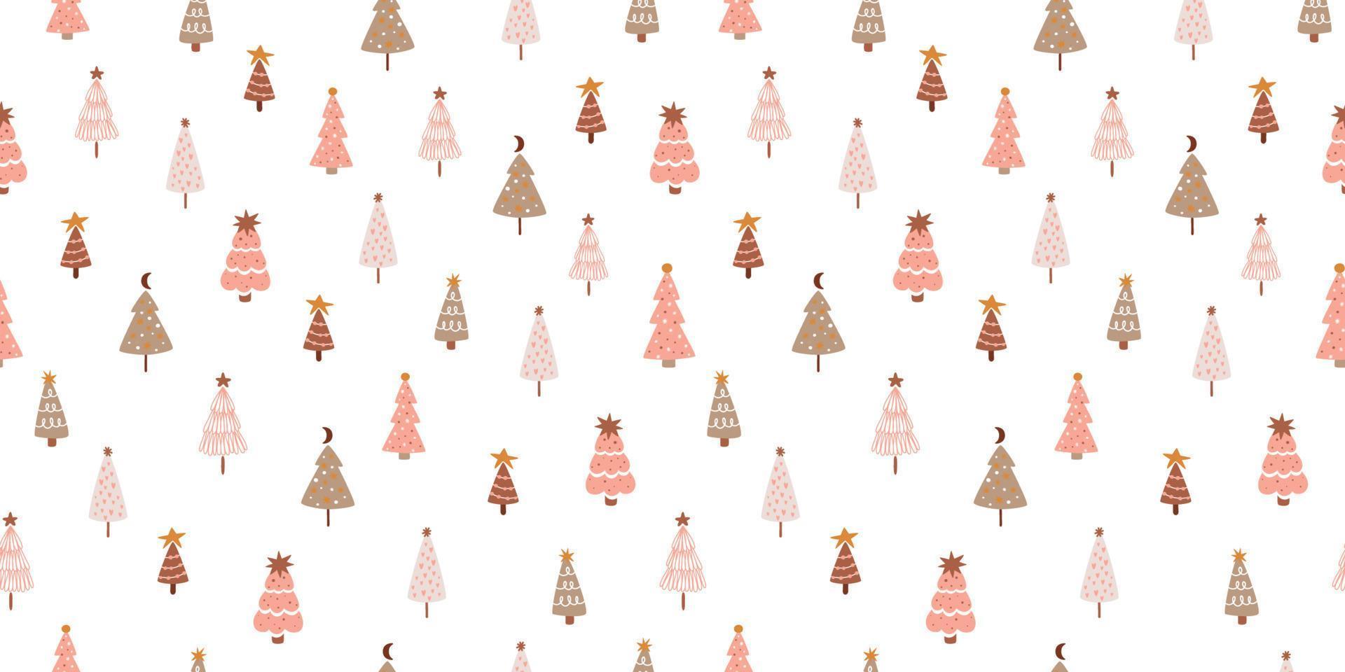 pastell jul mönster. pastell jul träd. rosa jul träd sömlös mönster. söt barnslig gran träd bakgrund. vektor vinter- skog. pastell jul illustration. rosa vinter- bakgrund.