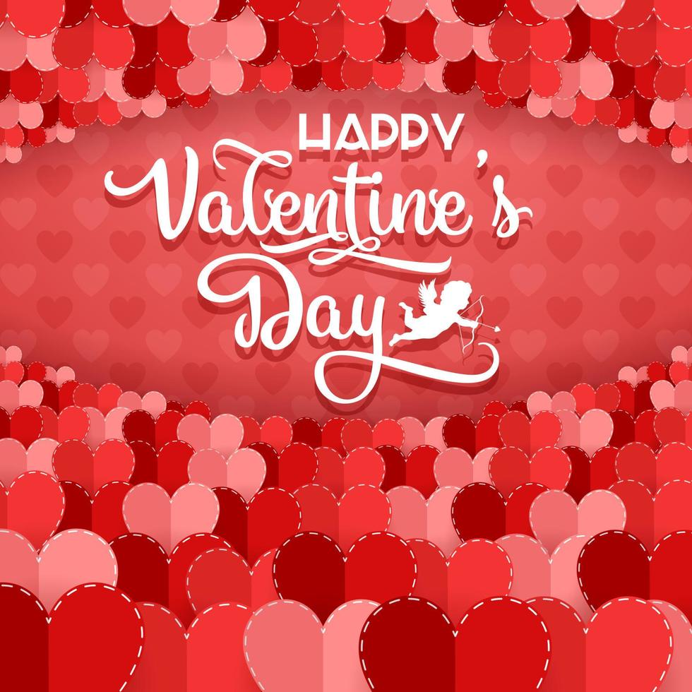 Valentinstag-Grußkarte mit Herzen auf rotem Hintergrund vektor