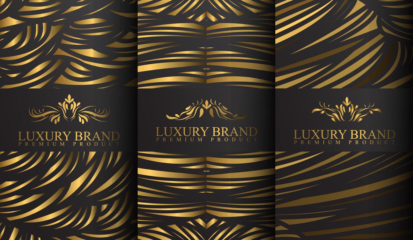 Luxusetiketten mit goldenen und grauen abstrakten Streifenmustern vektor