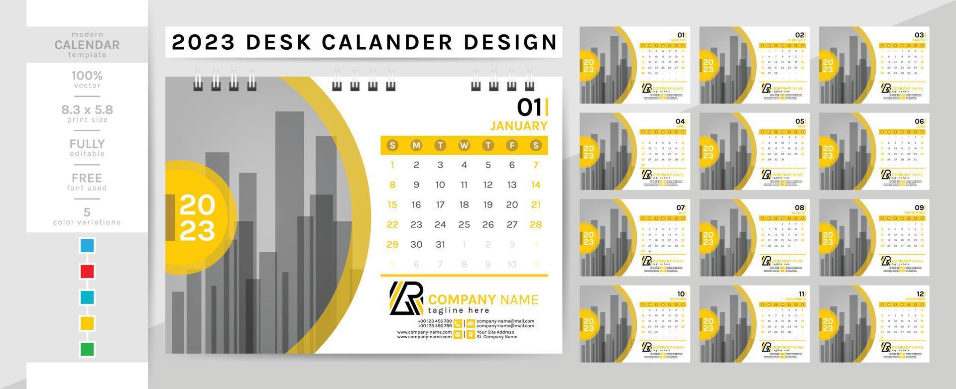 kreativ elegant skrivbord kalender mall för de 2023 år. de vecka börjar på söndag. vektor