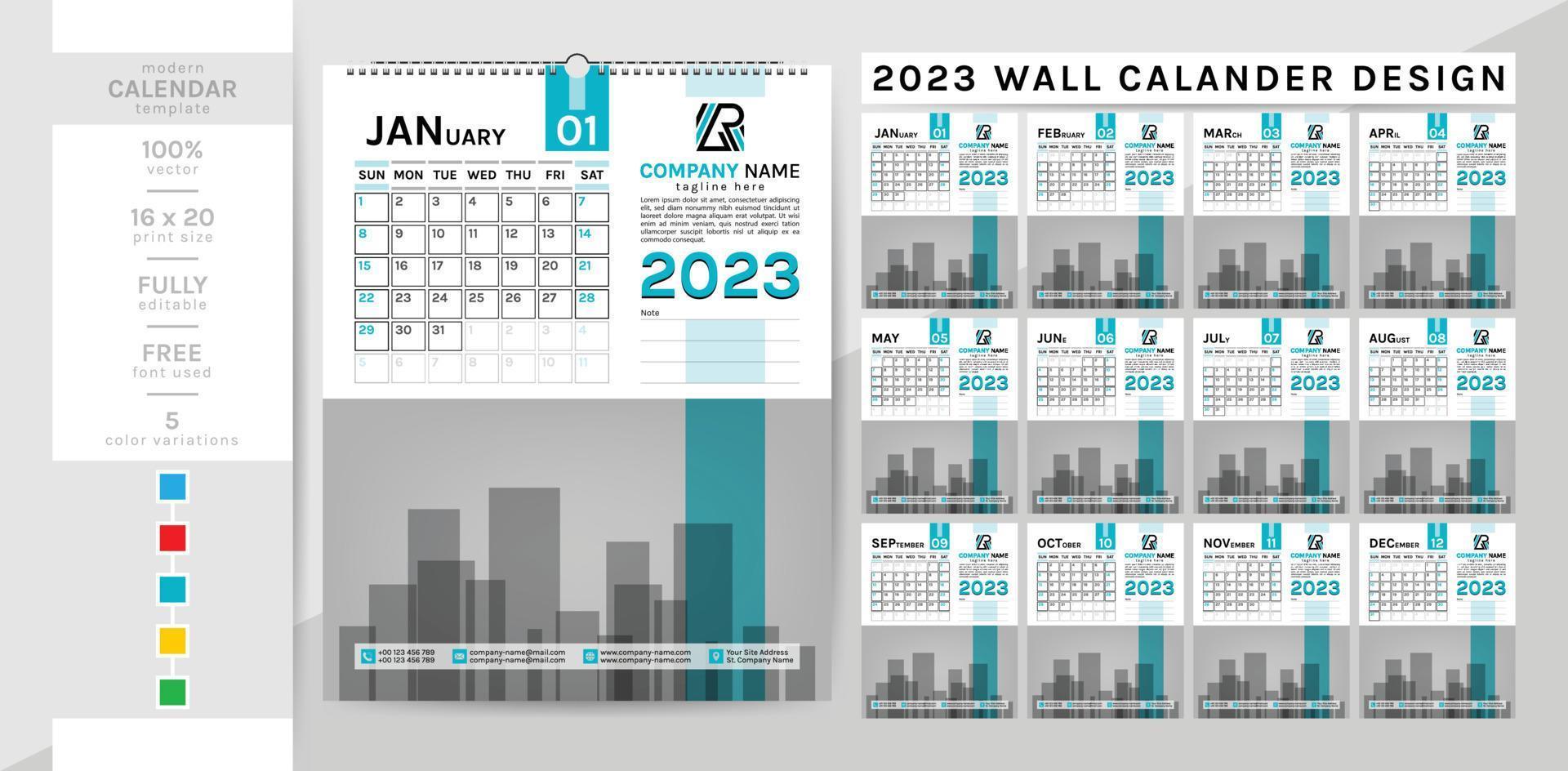 kreativ elegant vägg kalender mall för de 2023 år. de vecka börjar på söndag. vektor