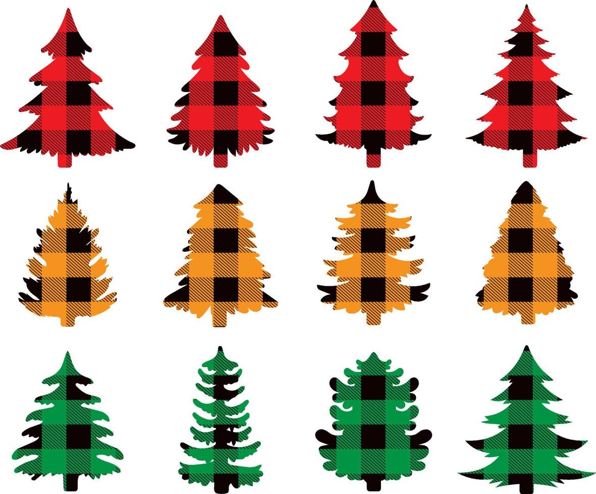 pläd jul träd vinter- skog leopard träd vektor uppsättning Semester kort