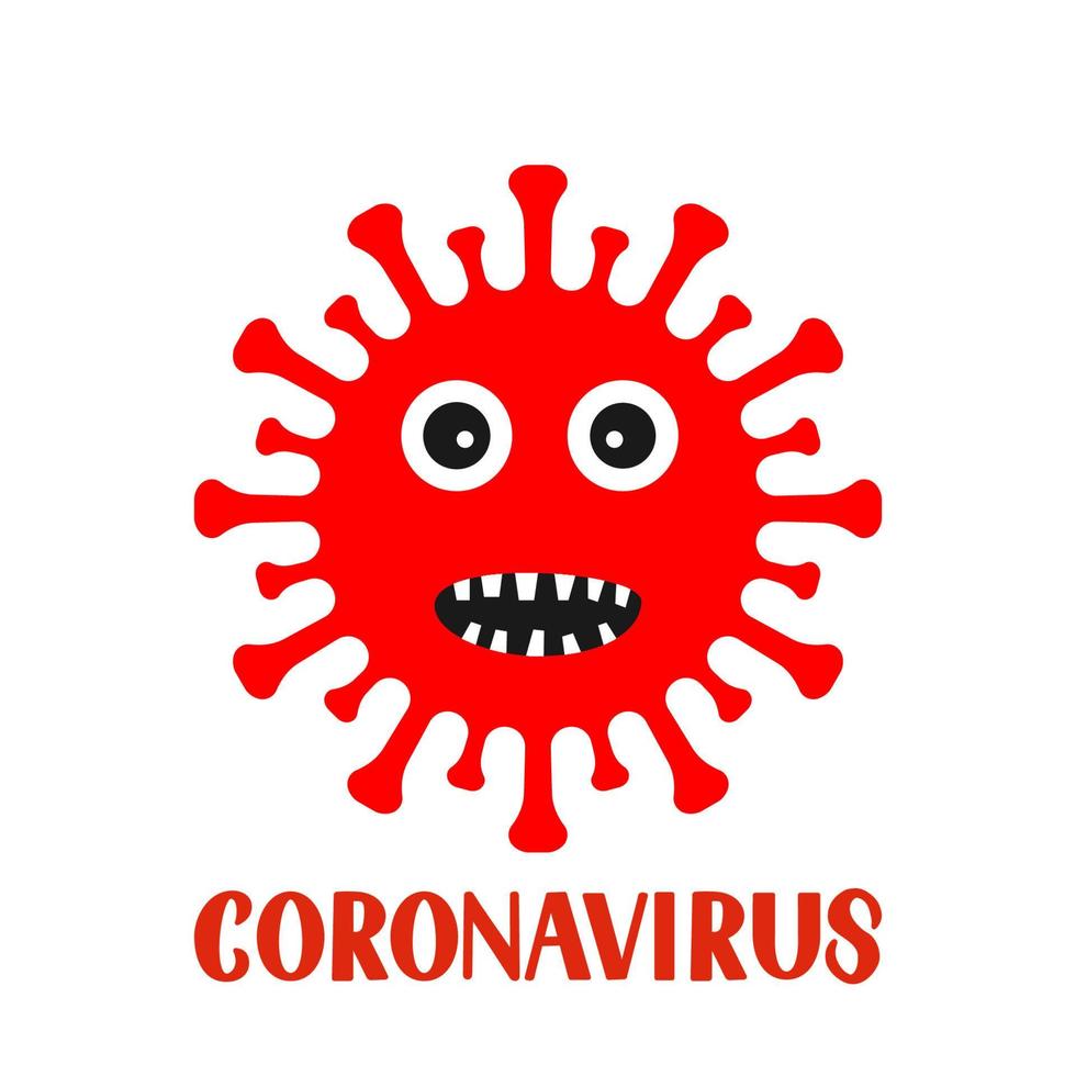 korona virus tecknad serie karaktär och text isolerat på vit bakgrund. patogen respiratorisk coronavirus covid. vektor mall för typografi affisch, baner, flygblad, etc.