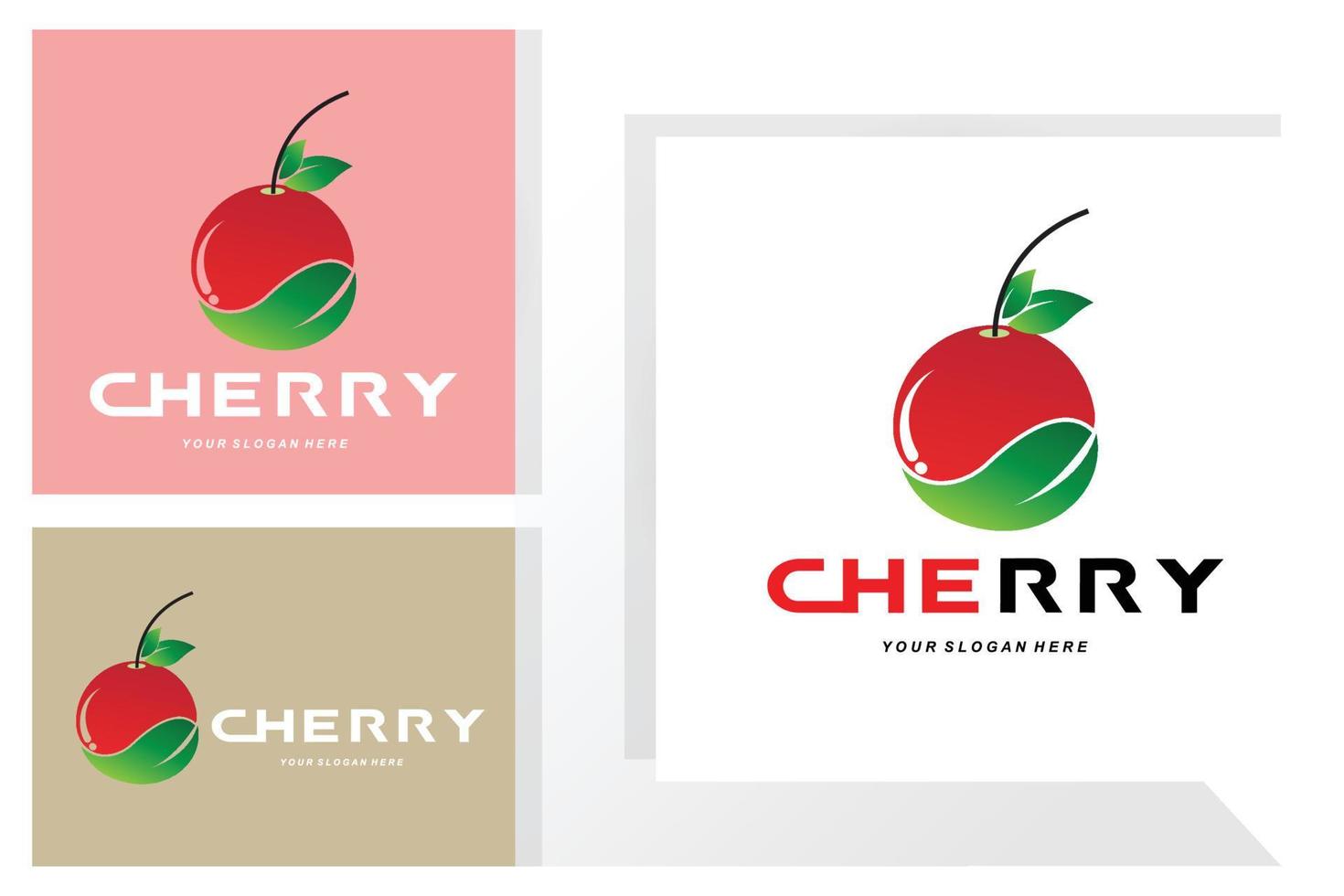 körsbärsfruktlogotyp, rödfärgad växtvektorillustration, fruktbutiksdesign, företag, klistermärke, produktmärke vektor