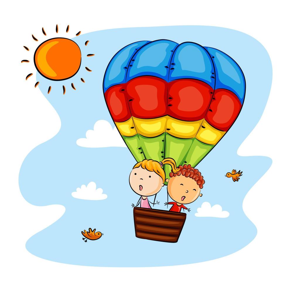 Lycklig barn ridning varm luft ballong vektor