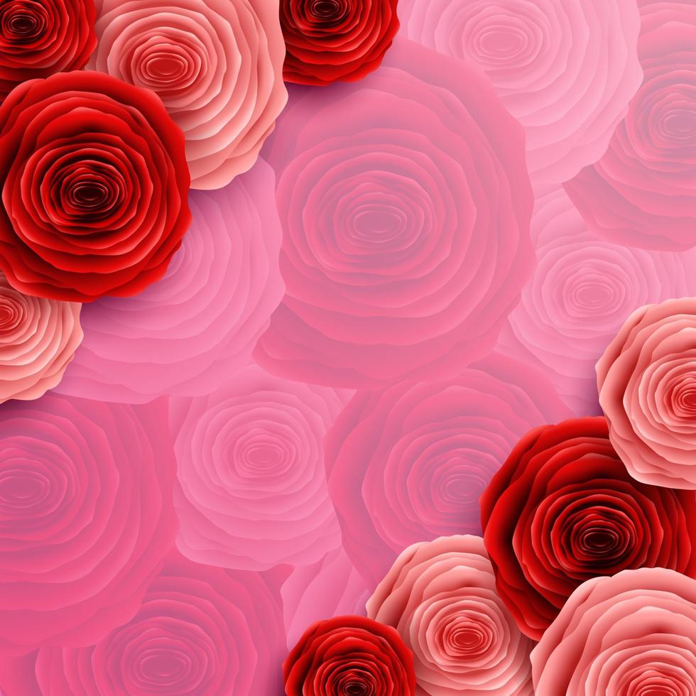 glücklicher internationaler frauentag mit rosenblume, schmetterlingen, herzen und quadratischem rahmen auf rosa hintergrund vektor