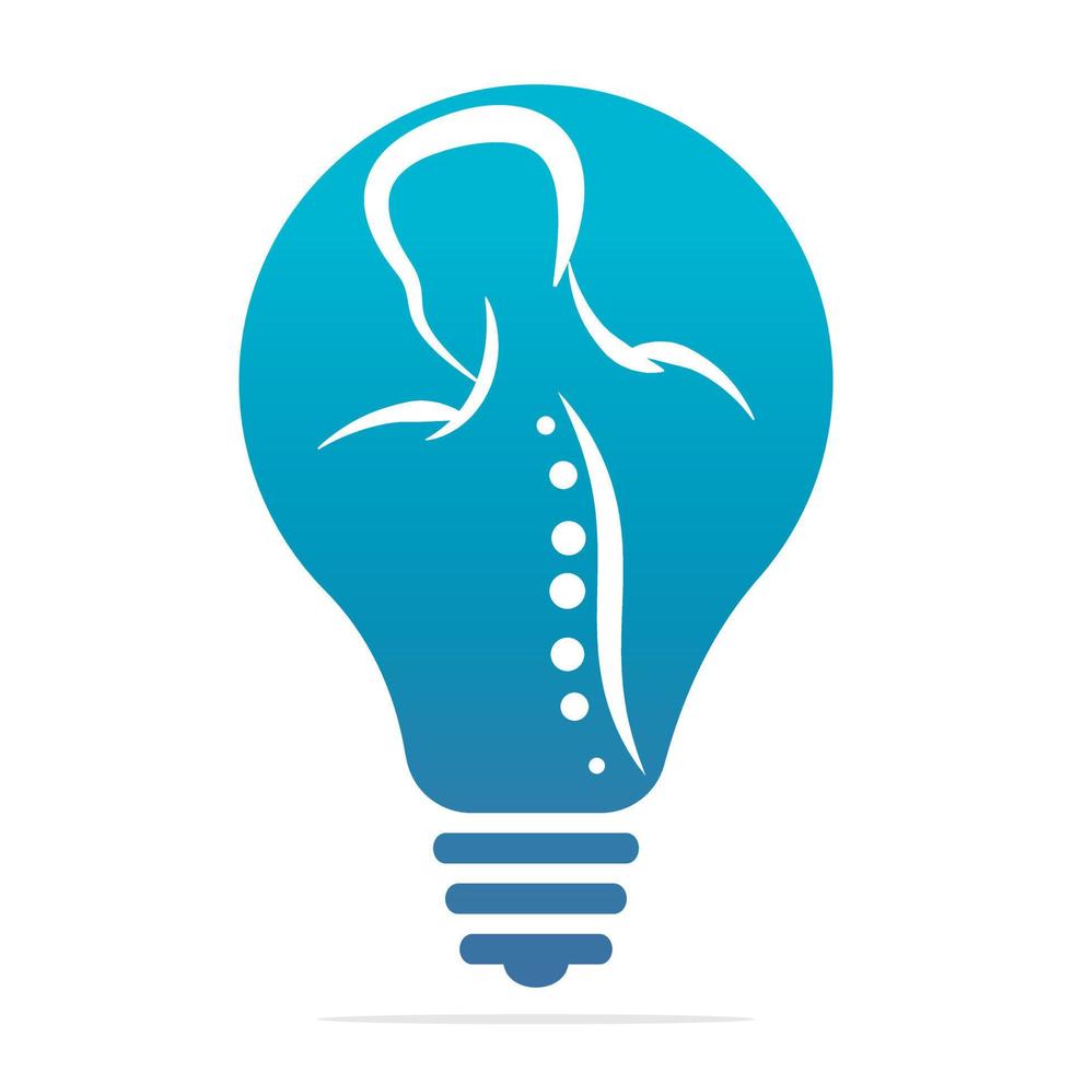 Chiropraktik-Glühbirnen-Logo-Design-Vektor-Illustration. Logo für Schmerzen im menschlichen Rückgrat. Logo für die Wirbelsäulenpflege. vektor